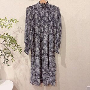 GANNI Floral-print plissé crepe de chine midi dress